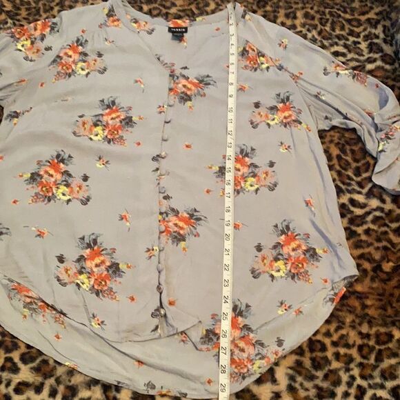 Torrid Blue Floral Design Semi Sheer High Low Top Boho Feminine - Picture 5 of 8